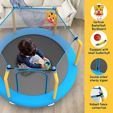 MERSCO 55 inch Trampoline Indoor Outdoor Small Toddler Trampoline with Basketball Hoop