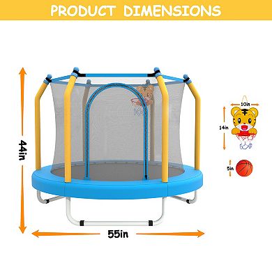 MERSCO 55 inch Trampoline Indoor Outdoor Small Toddler Trampoline with Basketball Hoop