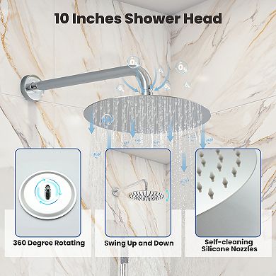 Mondawe Round 3-Outlets Patterns Shower Faucets Set with 10” Wall Mount Dual Shower Handheld