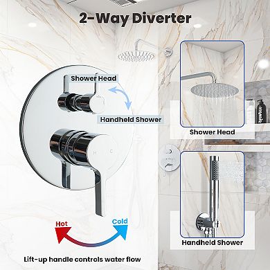Mondawe Round 3-Outlets Patterns Shower Faucets Set with 10” Wall Mount Dual Shower Handheld