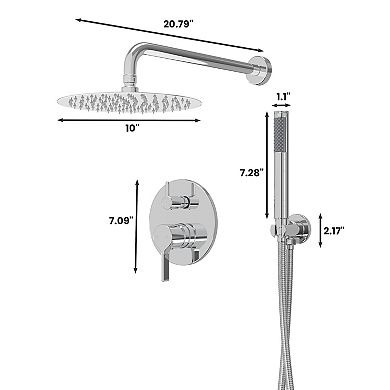 Mondawe Round 3-Outlets Patterns Shower Faucets Set with 10” Wall Mount Dual Shower Handheld