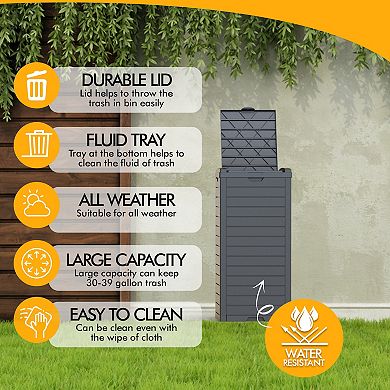 31 Gallon Outdoor Hideaway Trash Can Resin Outside Trash