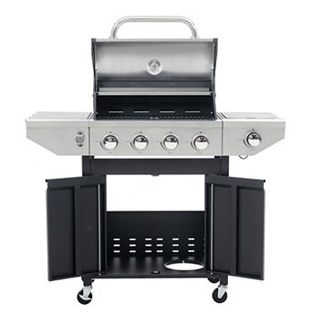 5 Burner Stainless Steel Propane Gas Grill with Lid Grill 1 Bracket 4 Wheels