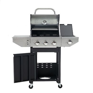 4 Burner Stainless Steel Propane Gas Grill with Lid 1 Bracket 4 Wheels