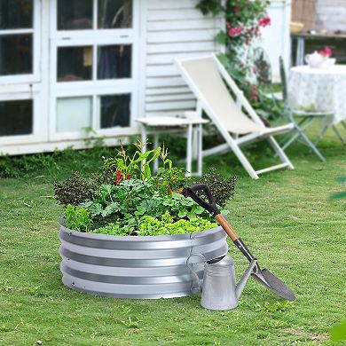 LuxenHome 36in Galvanized Round Raised Garden Bed