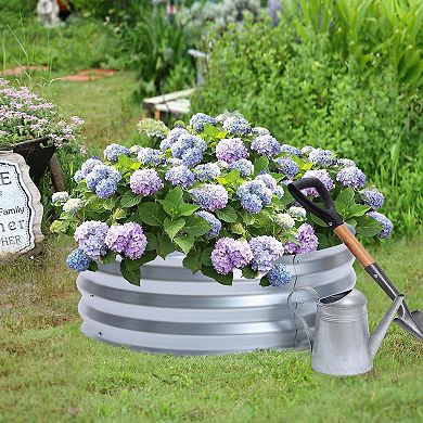 LuxenHome 36in Galvanized Round Raised Garden Bed