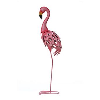 LuxenHome 34-Inch H Pink Flamingo Outdoor Metal Garden Statue