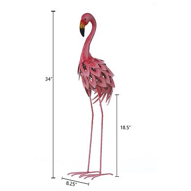 LuxenHome 34-Inch H Pink Flamingo Outdoor Metal Garden Statue