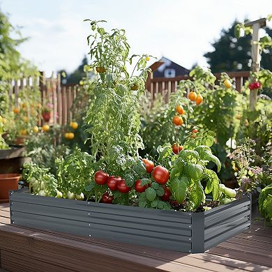 LuxenHome Galvanized Steel Rectangular 6-Ft x 3-Ft Raised Garden Bed Planter, Gray