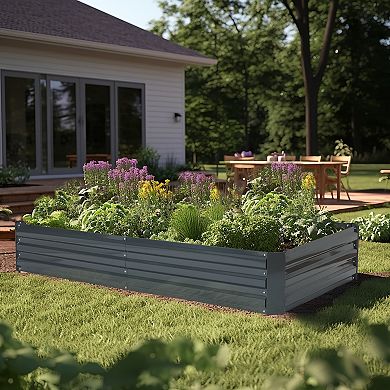 LuxenHome Galvanized Steel Rectangular 6-Ft x 3-Ft Raised Garden Bed Planter, Gray