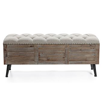 LuxenHome 47.2-Inch Wide Upholstered Wood Flip Top Storage Bench