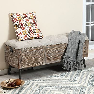 LuxenHome 47.2-Inch Wide Upholstered Wood Flip Top Storage Bench