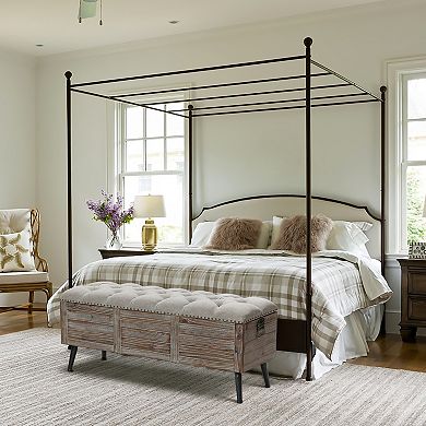 LuxenHome 47.2-Inch Wide Upholstered Wood Flip Top Storage Bench