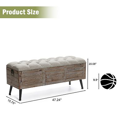 LuxenHome 47.2-Inch Wide Upholstered Wood Flip Top Storage Bench