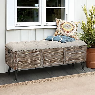 LuxenHome 47.2-Inch Wide Upholstered Wood Flip Top Storage Bench