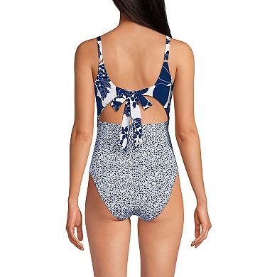 Women's Lands' End Long Wrap Monokini One-Piece High Leg Swimsuit