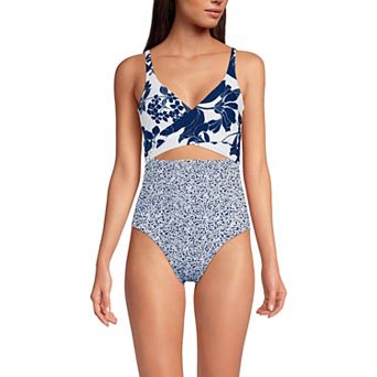 Women's Lands' End Long Wrap Monokini One-Piece High Leg Swimsuit
