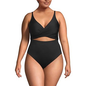 Plus Size Lands' End Wrap Monokini High Leg One-Piece Swimsuit