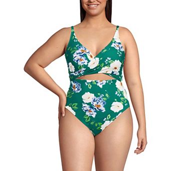 Plus Size Lands' End Wrap Monokini High Leg One-Piece Swimsuit