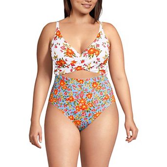 Plus Size Lands' End Wrap Monokini High Leg One-Piece Swimsuit