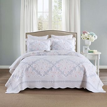 Marcielo 3 pc 100% Cotton Geometric Splicing Oversized Bedspread SetLightweight Quilt Set