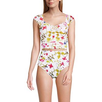 Women's Lands' End Ruched Cap Sleeve Swim Top