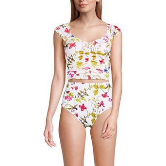 Women's Lands' End Ruched Cap Sleeve Swim Top
