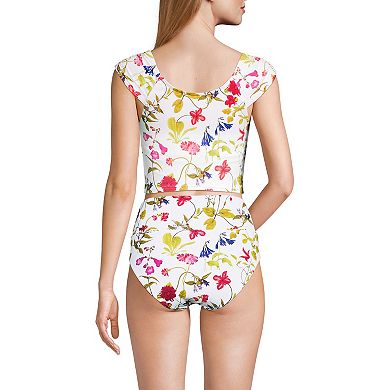 Women's Lands' End Ruched Cap Sleeve Swim Top