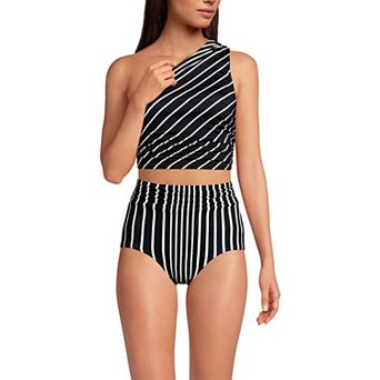 Women's Lands' End Ruched One Shoulder Midkini Swim Top