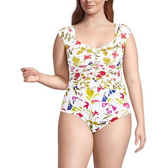 Plus Size Lands' End Ruched Cap Sleeve Tankini Top