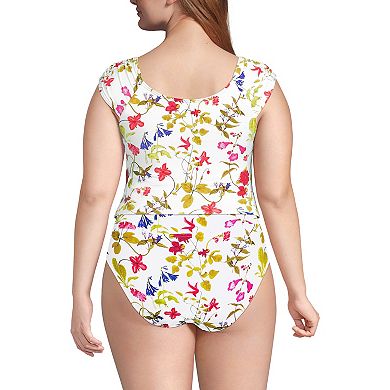 Plus Size Lands' End Ruched Cap Sleeve Tankini Top