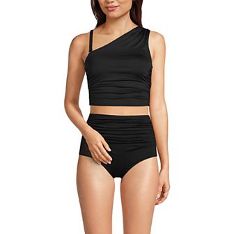 Women's Lands' End Ruched One Shoulder Midkini Swim Top