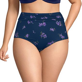 Plus Size Lands' End Ruched High Waisted Full Coverage Bikini Bottoms