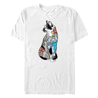 Big & Tall Cat In Lotus Flowers Tattoos Graphic Tee
