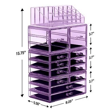 Sorbus X-Large Makeup and Jewelry Organizer Case - 4 Piece Set (12 Drawers)