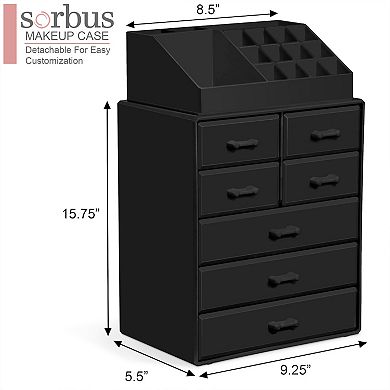 Sorbus Medium 7 Drawer Makeup Organizer Case with Lipstick Slots & Makeup Brush Holders