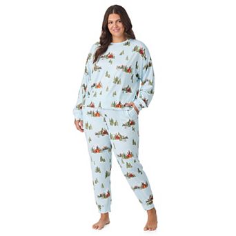 Plus Size Beauty Sleep Social 2 pc Cozy Long Sleeve Henley Pajama Top & Pajama Joggers Set