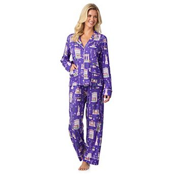 Women's Beauty Sleep Social 2 pc Cozy Long Sleeve Notch Collar Pajama Top & Pajama Bottoms Set