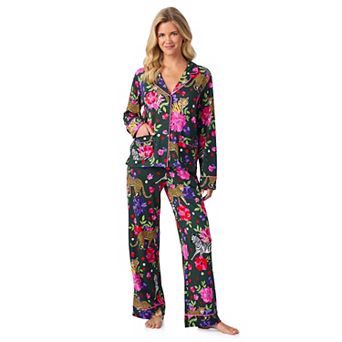 Women's Beauty Sleep Social 2 pc Cozy Long Sleeve Notch Collar Pajama Top & Pajama Bottoms Set