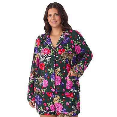 Plus Size Beauty Sleep Social 2-pc. Cozy Long Sleeve Notch Collar Pajama Top & Pajama Shorts Set