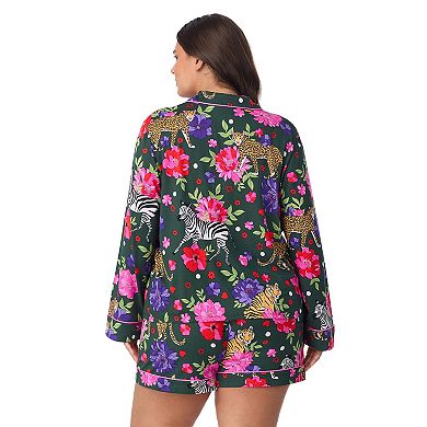 Plus Size Beauty Sleep Social 2-pc. Cozy Long Sleeve Notch Collar Pajama Top & Pajama Shorts Set