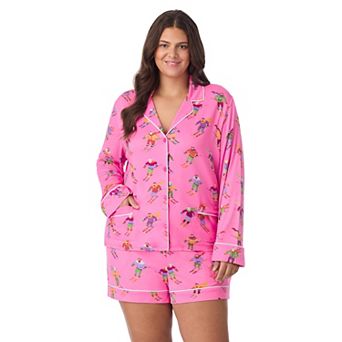 Plus Size Beauty Sleep Social 2 pc Cozy Long Sleeve Notch Collar Pajama Top & Pajama Shorts Set