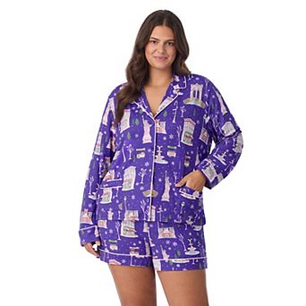 Plus Size Beauty Sleep Social 2 pc Cozy Long Sleeve Notch Collar Pajama Top & Pajama Shorts Set
