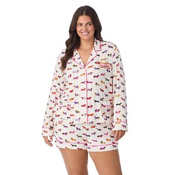 Plus Size Beauty Sleep Social 2 pc Cozy Long Sleeve Notch Collar Pajama Top & Pajama Shorts Set