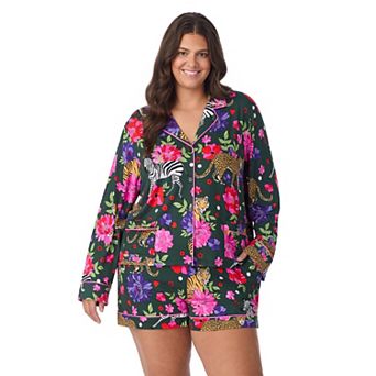 Plus Size Beauty Sleep Social 2 pc Cozy Long Sleeve Notch Collar Pajama Top & Pajama Shorts Set