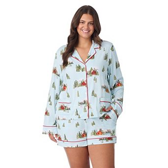 Plus Size Beauty Sleep Social 2 pc Cozy Long Sleeve Notch Collar Pajama Top & Pajama Shorts Set