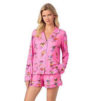 Women's Beauty Sleep Social Cozy 2 pc Long Sleeve Notch Collar Pajama Top & Pajama Shorts Set