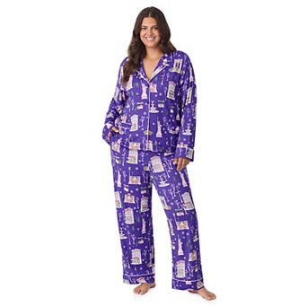 Plus Beauty Sleep Social Cozy 2 pc Long Sleeve Notch Collar Pajama Top & Pajama Pants Set