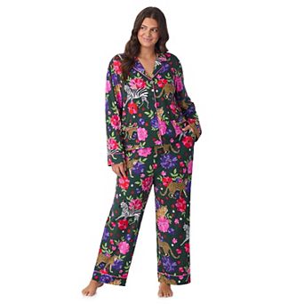 Plus Beauty Sleep Social Cozy 2 pc Long Sleeve Notch Collar Pajama Top & Pajama Pants Set