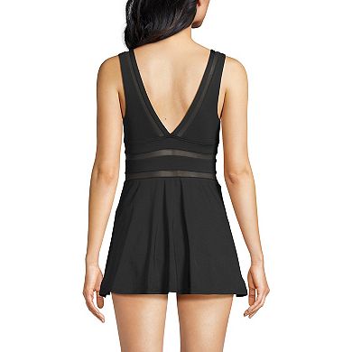 Women's Lands' End Mesh V-Neck Mini Swim Dress Swimsuit